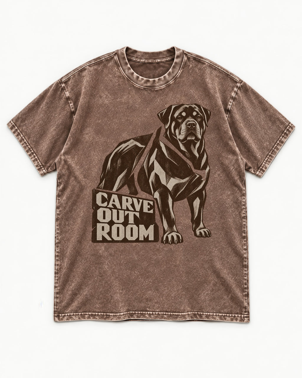 Carve Out Room for Rottweiler Washed Tee in Coffee, flat lay product photo
