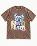 No Filter Frenchie Washed Tee in Coffee, flat lay product photo