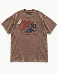 Yesterday Unravels Slowly with Dachshund Washed Tee in Coffee, flat lay product photo