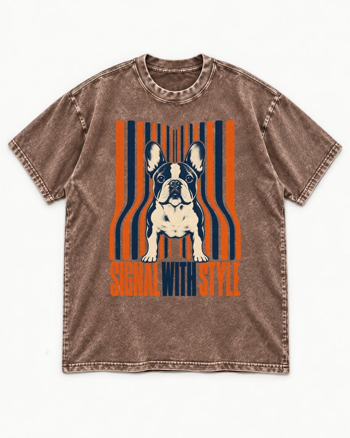 Frenchie Signal Washed Tee in Coffee, flat lay product photo