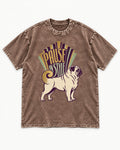 Pug Pause Washed Tee in Coffee, flat lay product photo