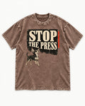 Stop the Press Chihuahua Washed Tee in Coffee, flat lay product photo