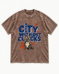 Frenchie's City Without Clocks Washed Tee in Coffee, flat lay product photo