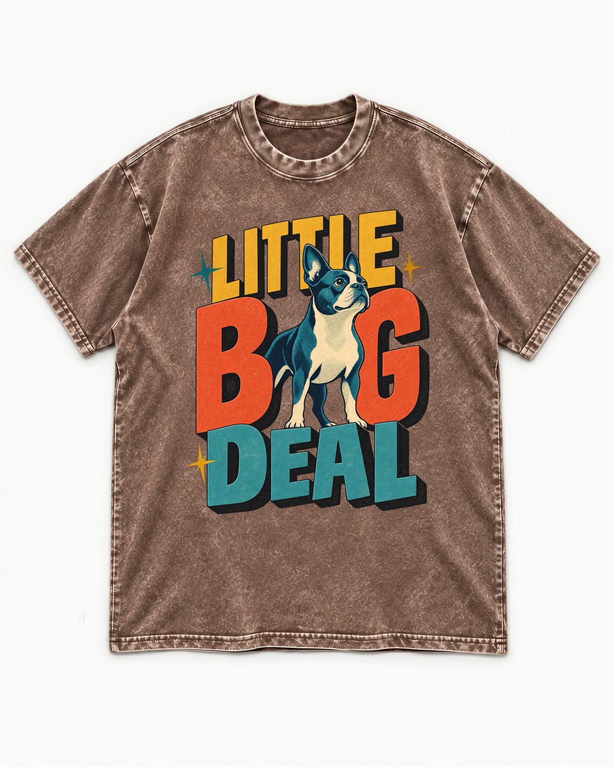 Boston Terrier Little Big Deal Washed Tee in Coffee, flat lay product photo