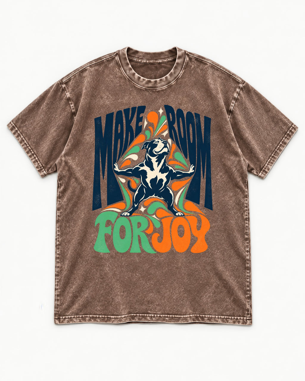 Pitbull Make Room for Joy Washed Tee in Coffee, flat lay product photo