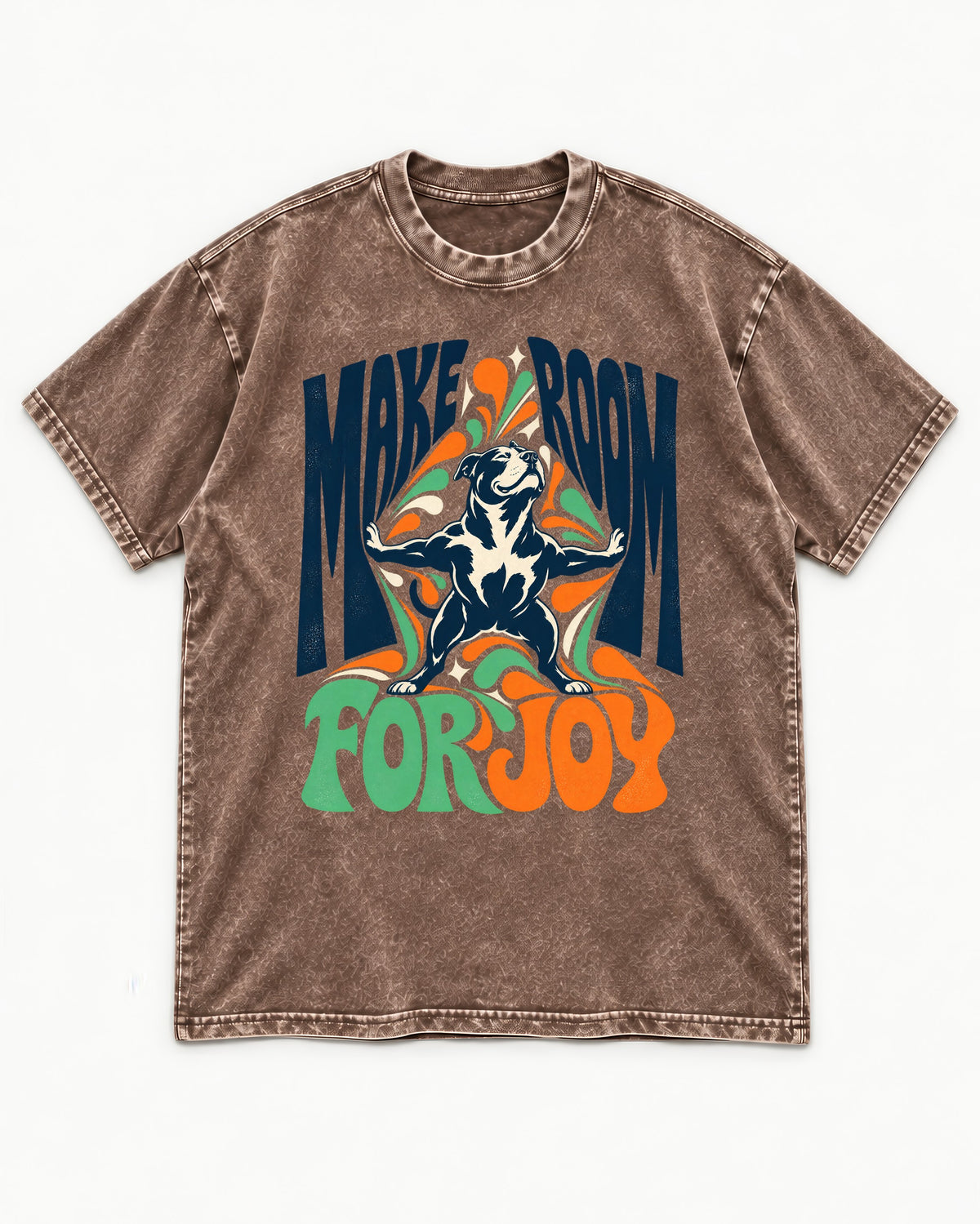 Pitbull Make Room for Joy Washed Tee in Coffee, flat lay product photo
