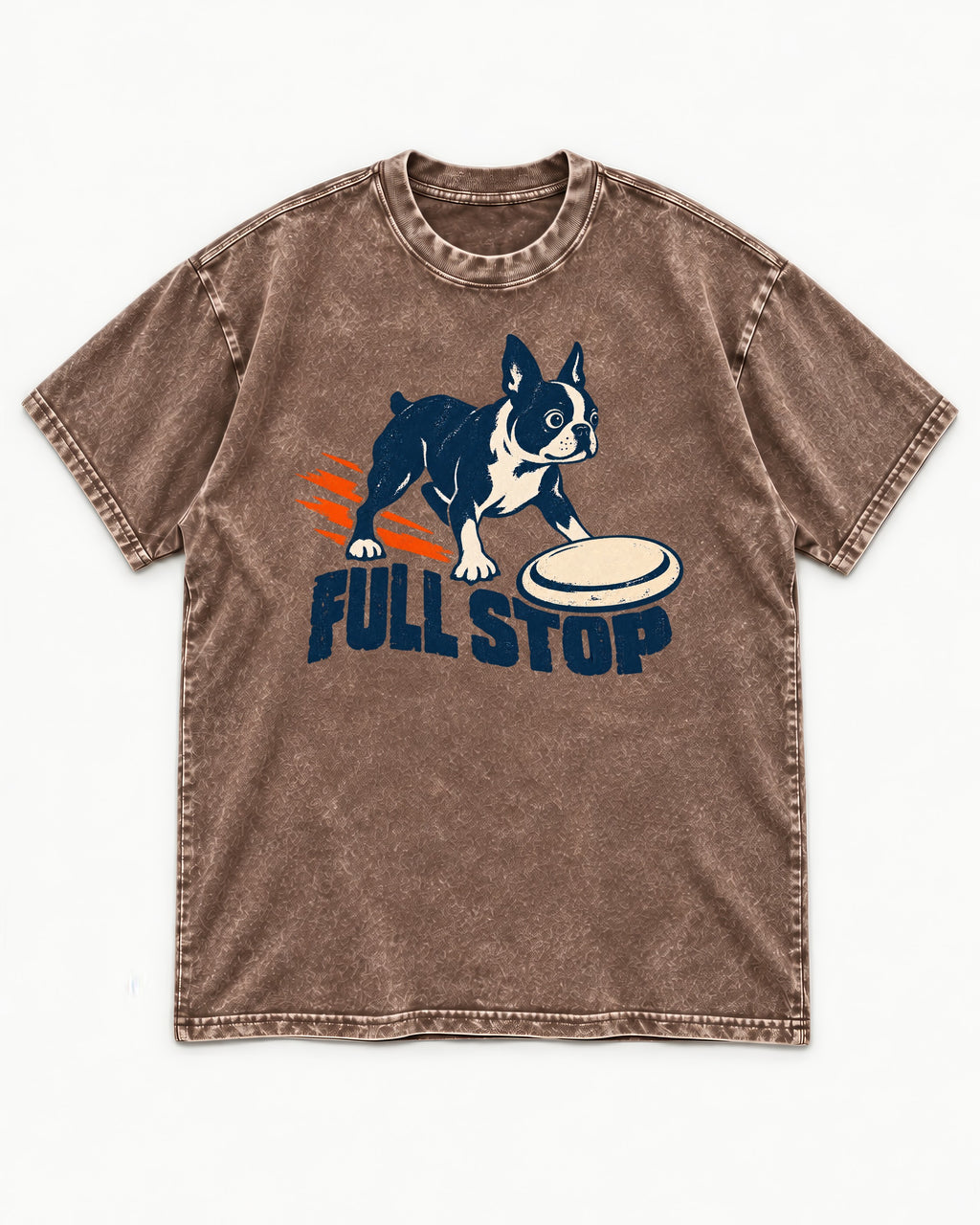 Boston Terrier Full Stop Washed Tee in Coffee, flat lay product photo