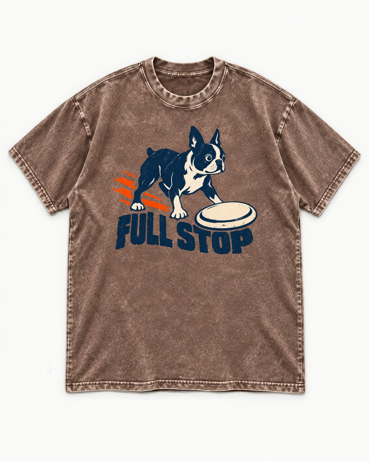 Boston Terrier Full Stop Washed Tee in Coffee, flat lay product photo