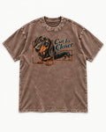 Dachshund Cut to Closer Washed Tee in Coffee, flat lay product photo