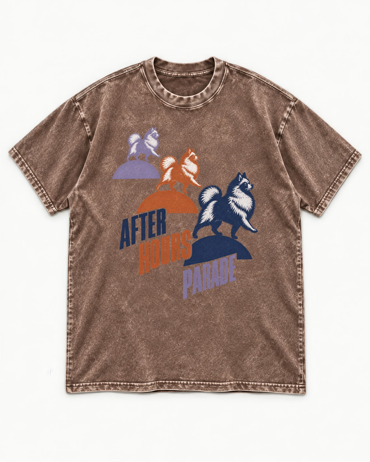 Pomeranian After Hours Parade Washed Tee in Coffee, flat lay product photo