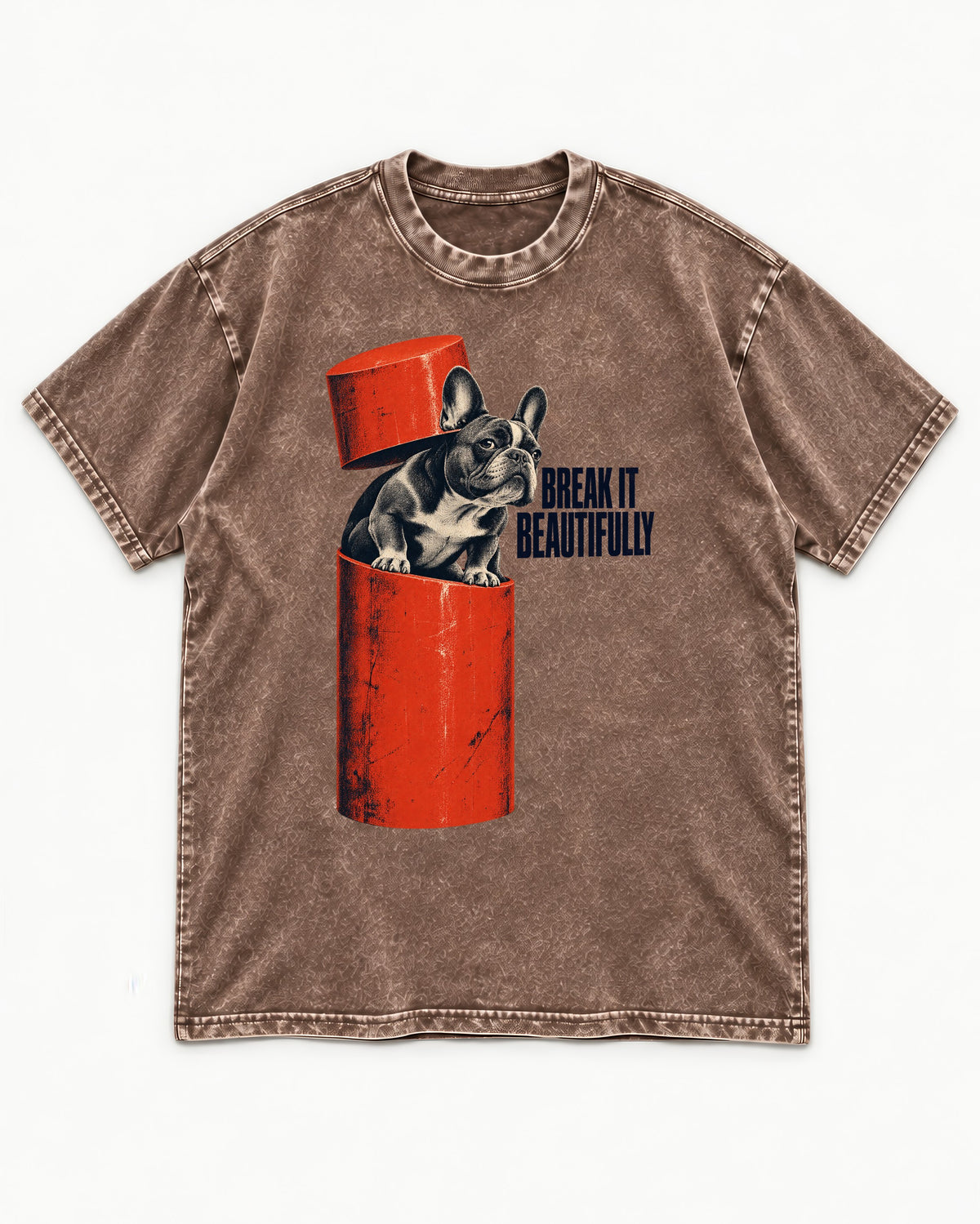 Frenchie Break It Beautifully Washed Tee in Coffee, flat lay product photo