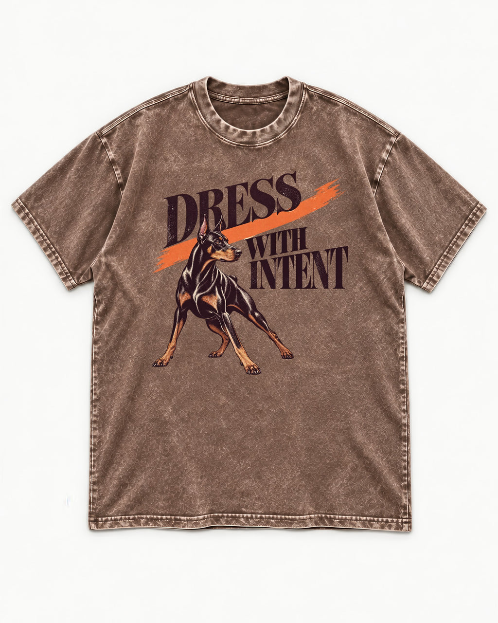 Doberman Dress with Intent Washed Tee in Coffee, flat lay product photo