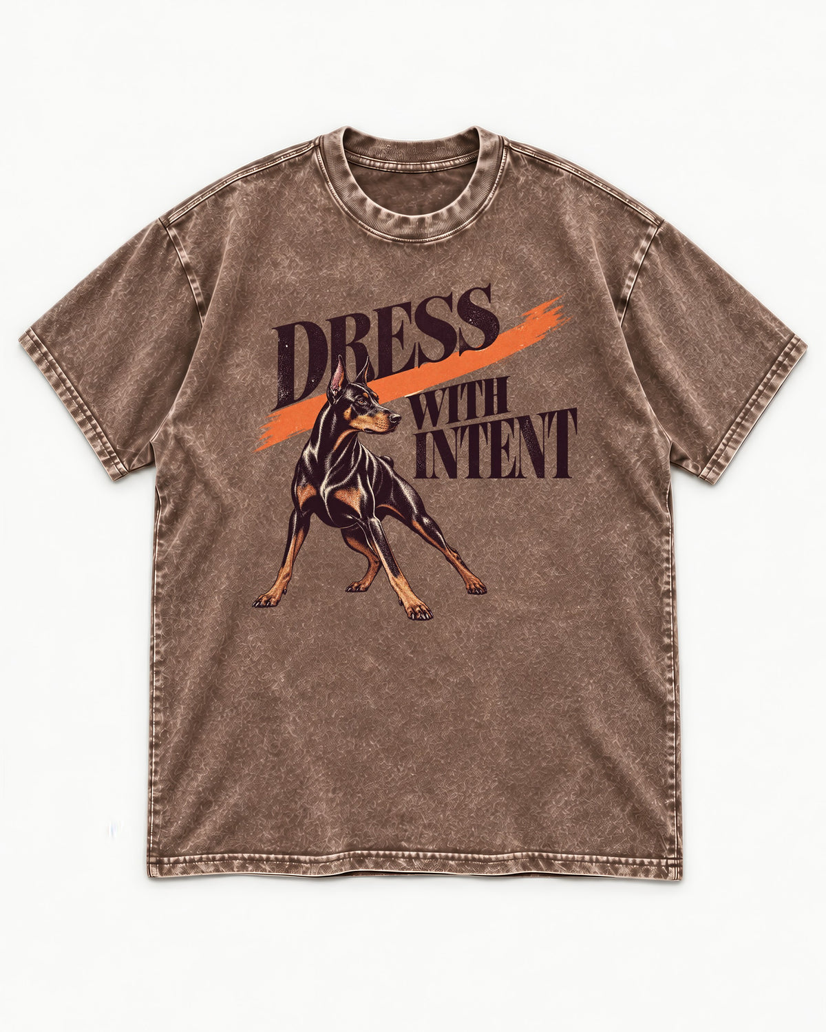 Doberman Dress with Intent Washed Tee in Coffee, flat lay product photo