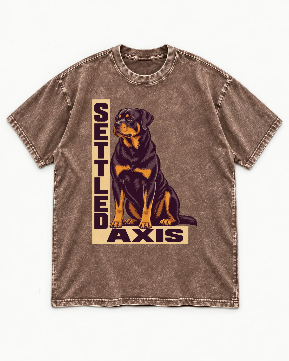 Settled Axis Rottweiler Washed Tee in Coffee, flat lay product photo
