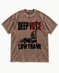 Deep Voice Low Frame Dachshund Washed Tee in Coffee, flat lay product photo