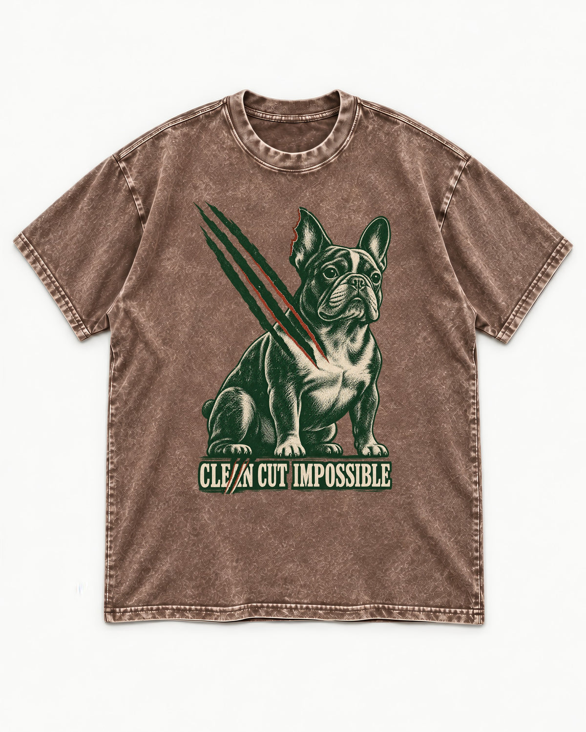 Frenchie Clean Cut Impossible Washed Tee in Coffee, flat lay product photo