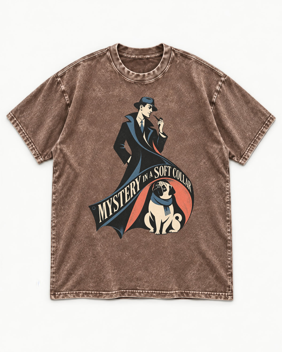 Pug Soft Collar Mystery Washed Tee in Coffee, flat lay product photo