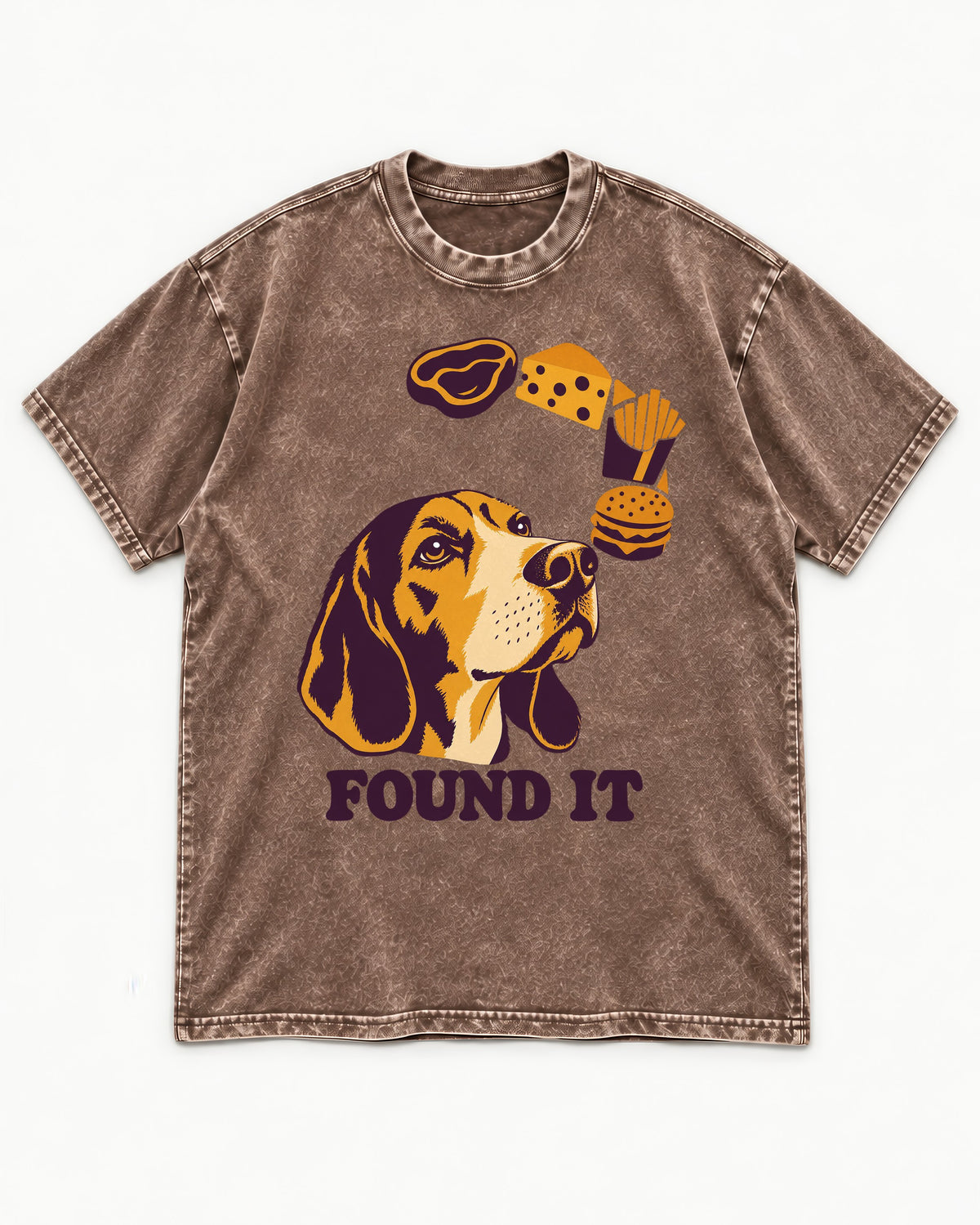 Beagle Found It Washed Tee in Coffee, flat lay product photo