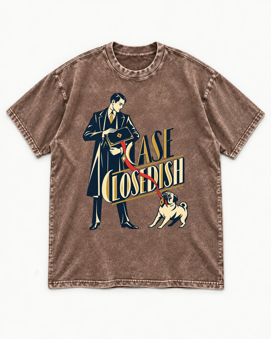 Case Closedish Pug Washed Tee in Coffee, flat lay product photo