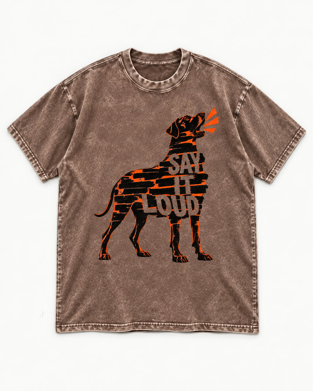 Great Dane Say It Loud Washed Tee in Coffee, flat lay product photo
