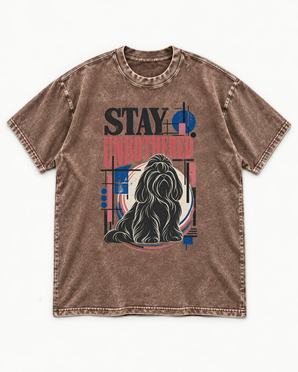 Stay Unbothered Shih Tzu Washed Tee in Coffee, flat lay product photo