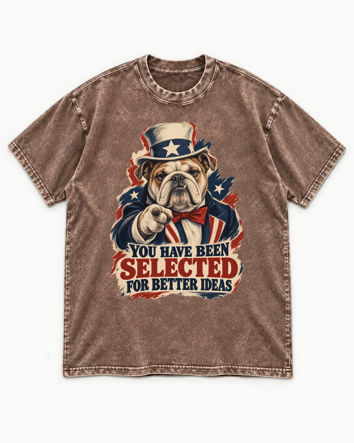 English Bulldog Selected for Better Ideas Washed Tee in Coffee, flat lay product photo