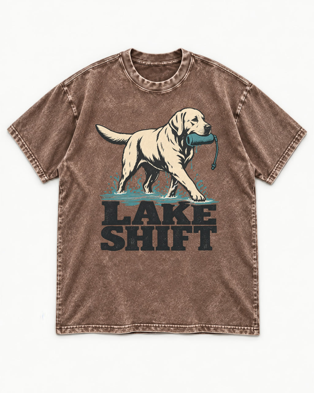 Lake Shift Labrador Retriever Washed Tee in Coffee, flat lay product photo
