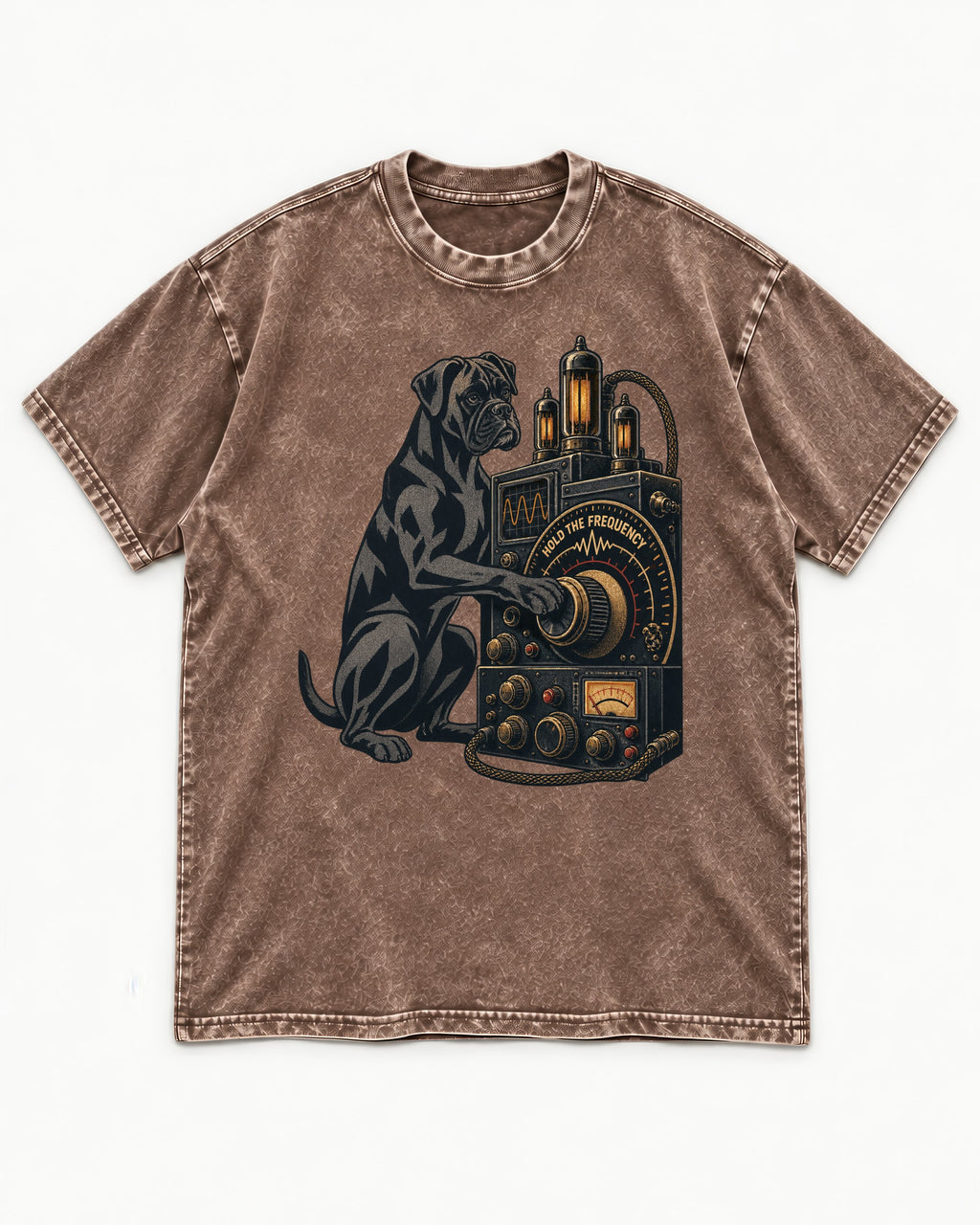 Hold the Boxer Frequency Washed Tee in Coffee, flat lay product photo