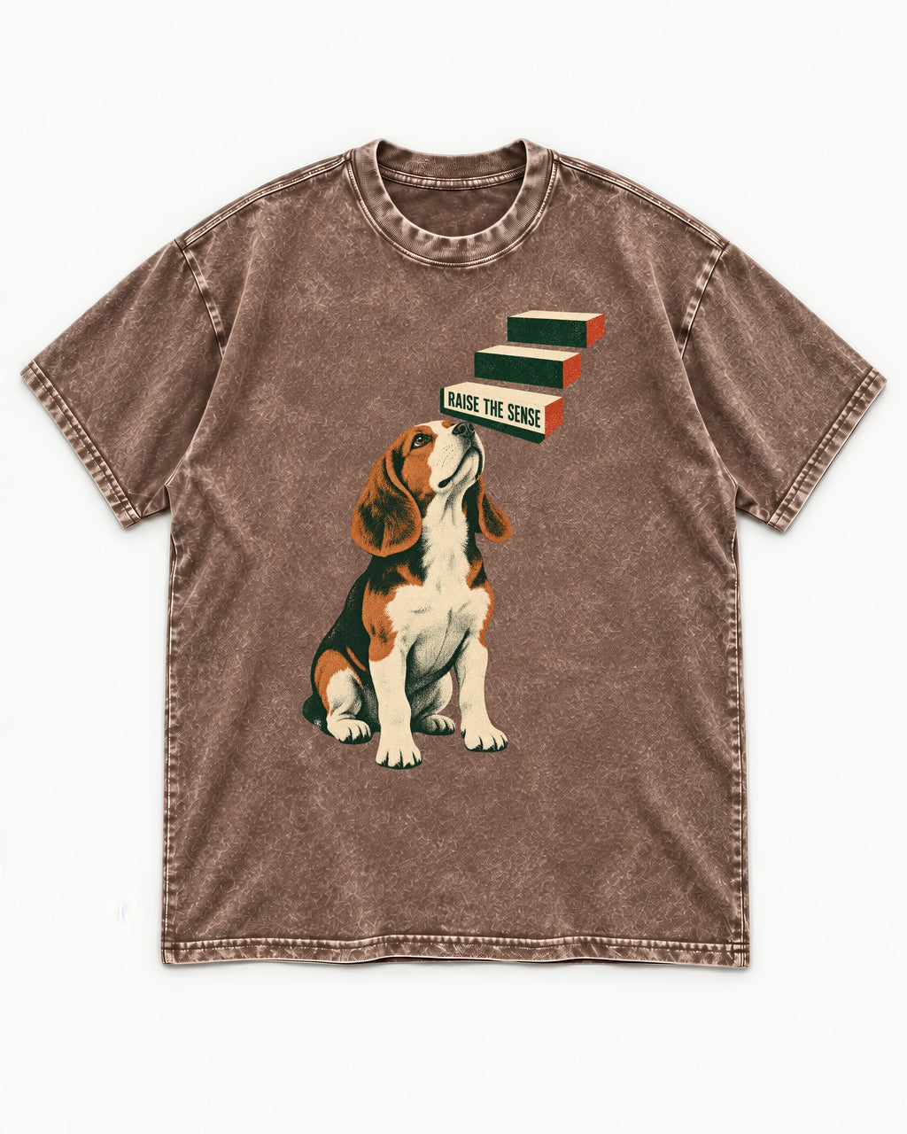 Raise The Sense Beagle Scent Hound Washed Tee in Coffee, flat lay product photo