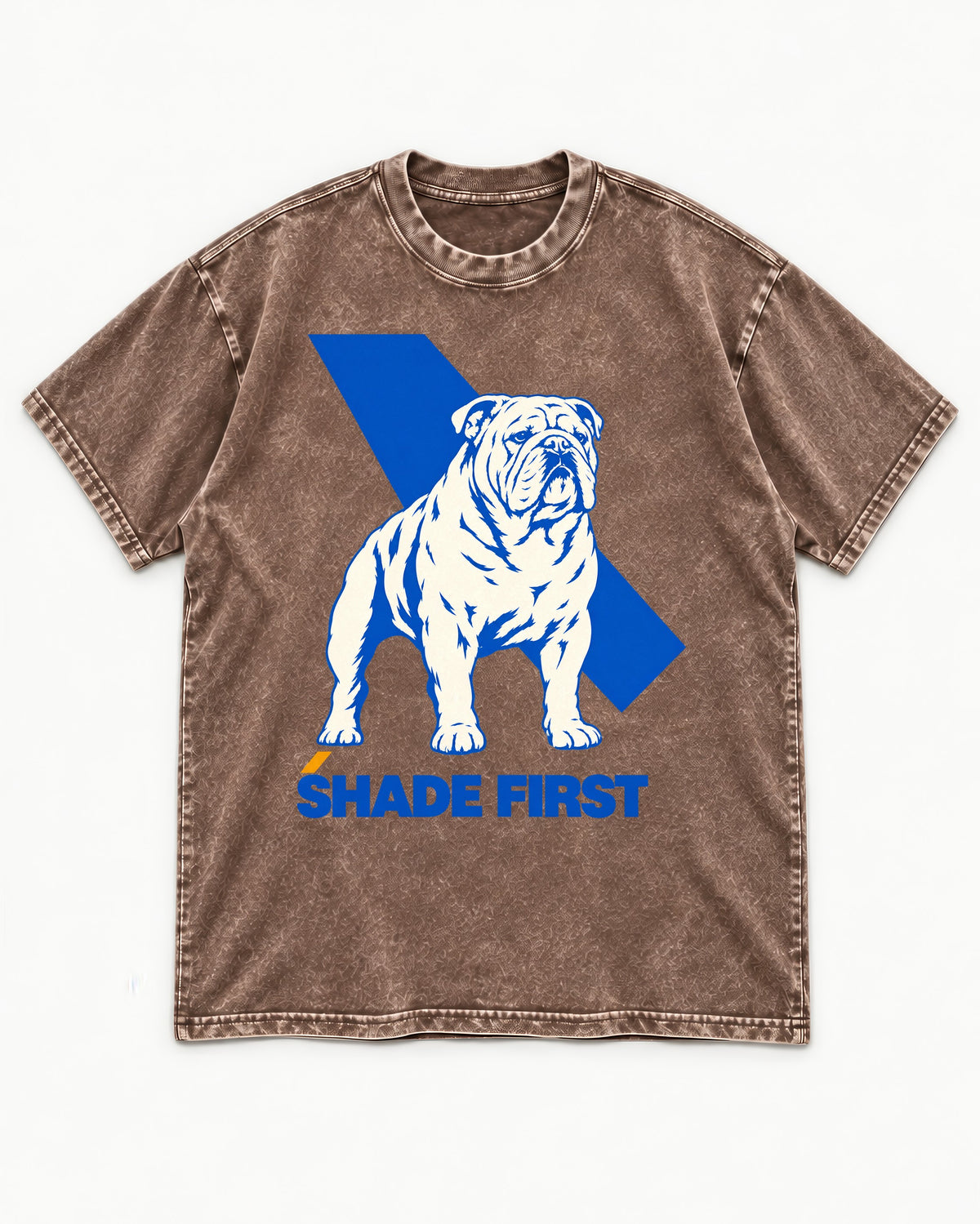 Shade First English Bulldog Washed Tee in Coffee, flat lay product photo