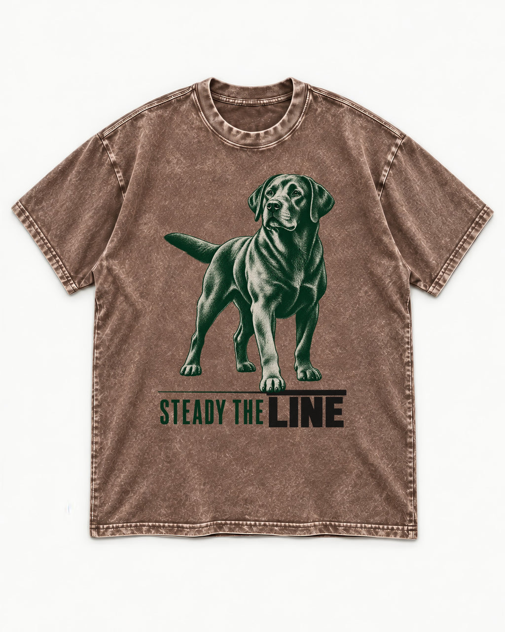 Steady the Line Labrador Retriever Washed Tee in Coffee, flat lay product photo