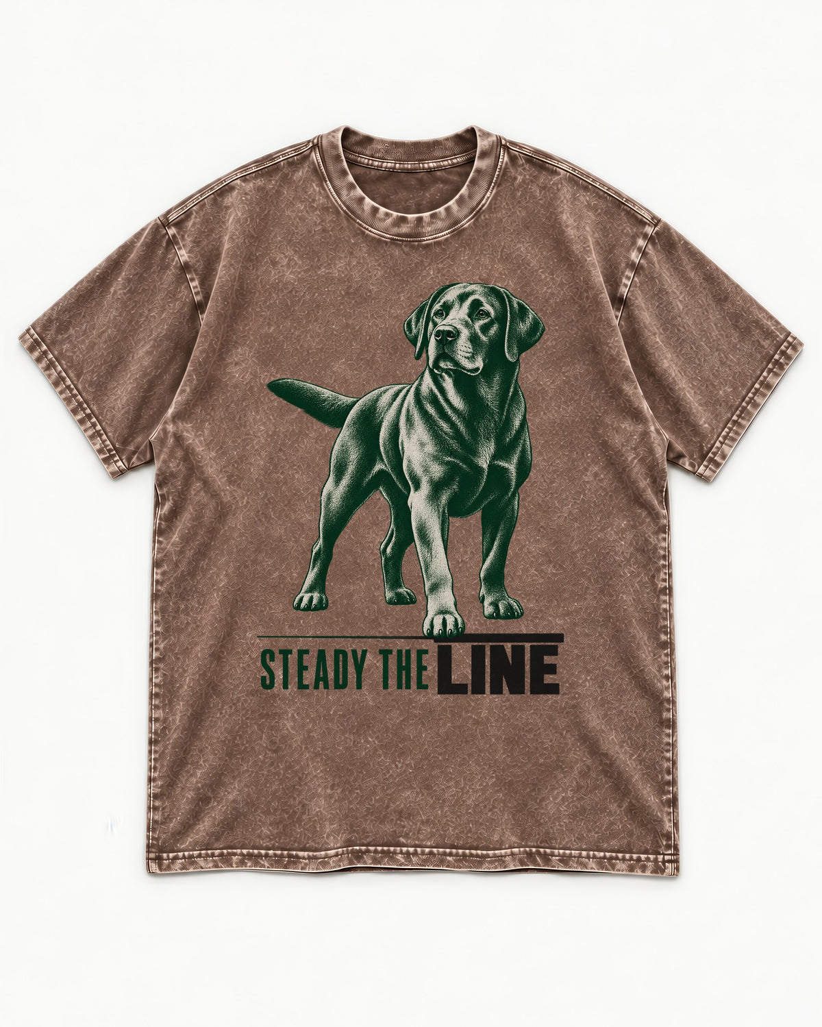 Steady the Line Labrador Retriever Washed Tee in Coffee, flat lay product photo