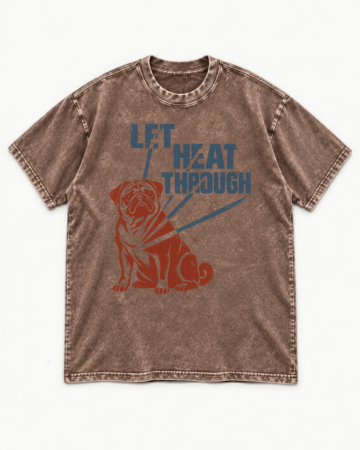Let the Pug Through Washed Tee in Coffee, flat lay product photo