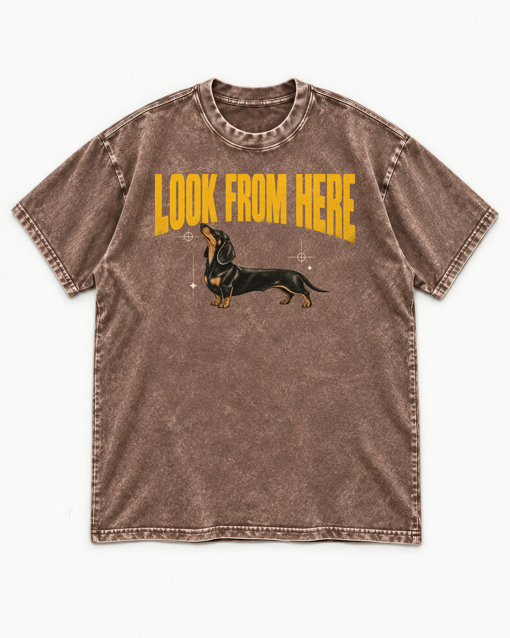 Dachshund Look From Here Washed Tee in Coffee, flat lay product photo