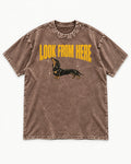 Dachshund Look From Here Washed Tee in Coffee, flat lay product photo