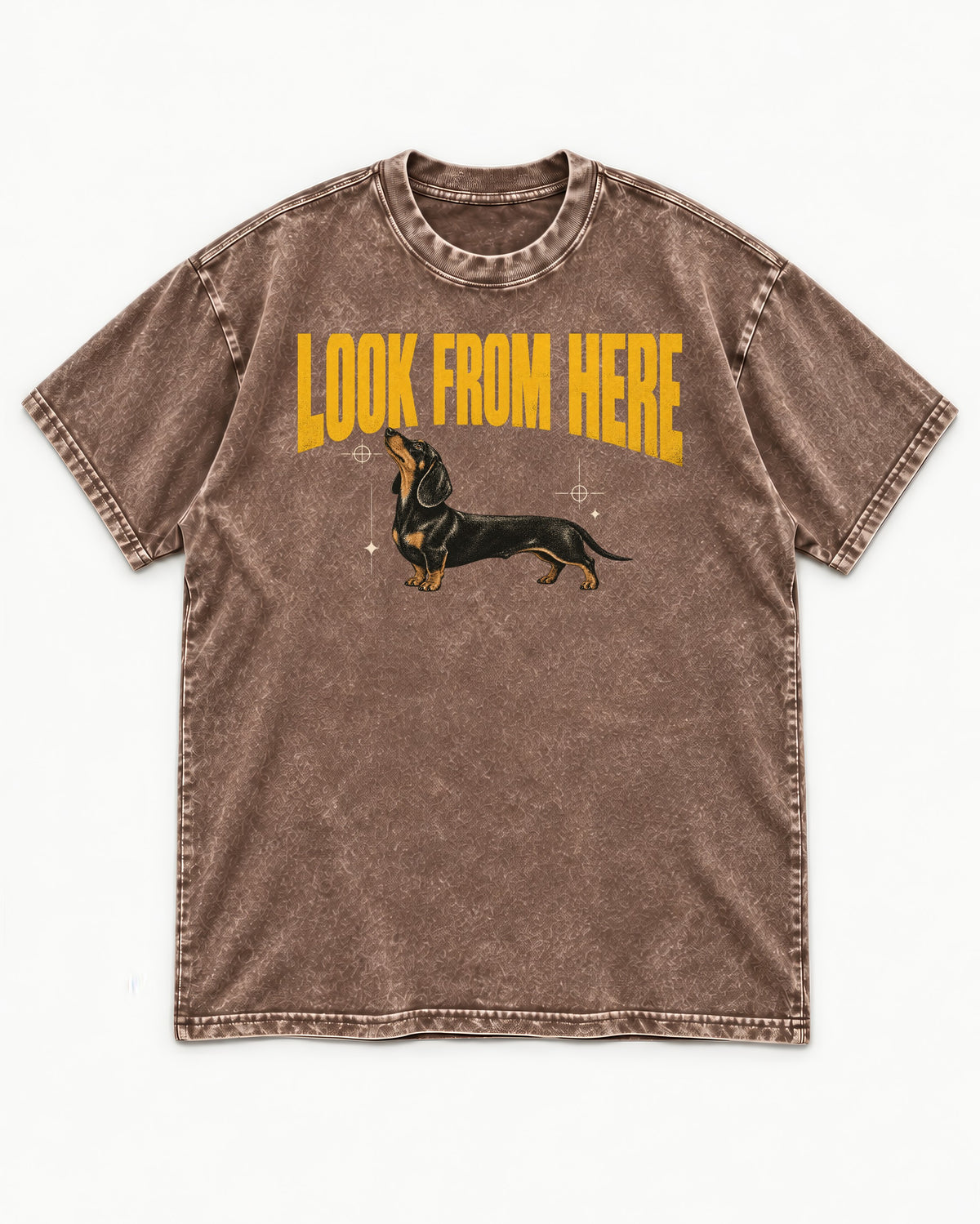Dachshund Look From Here Washed Tee in Coffee, flat lay product photo