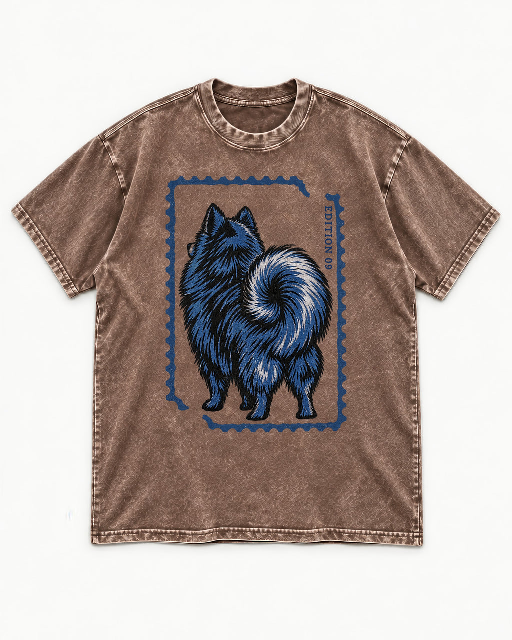 Pomeranian Pride Washed Tee in Coffee, flat lay product photo