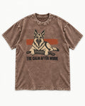 German Shepherd Dog The Calm After Work Washed Tee in Coffee, flat lay product photo