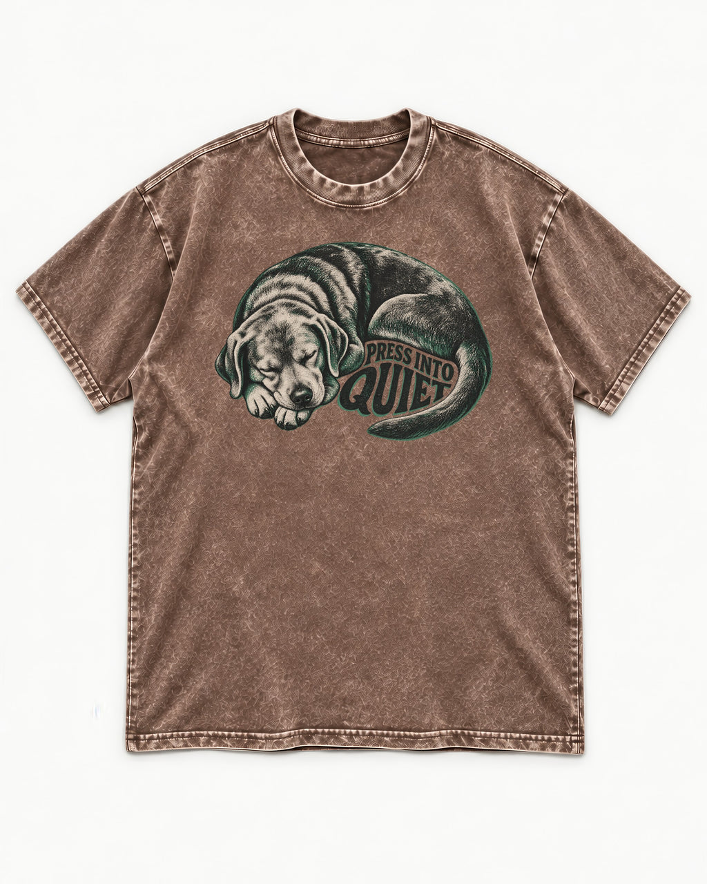 Labrador Retriever Press Into Quiet Washed Tee in Coffee, flat lay product photo