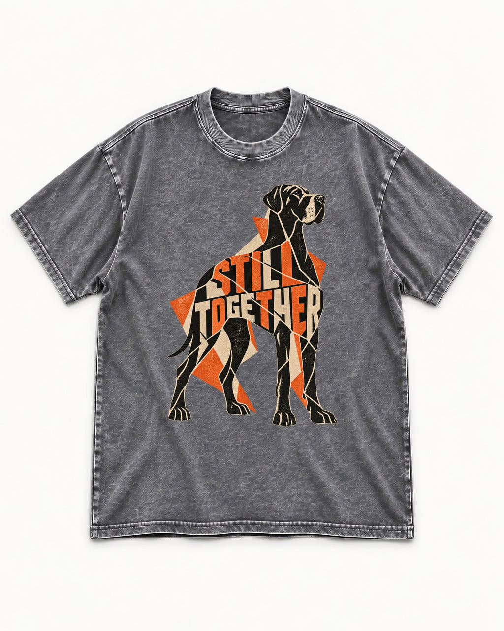 Great Dane Still Together Geometric Mosaic Graphic Washed Tee in Gray, flat lay product photo