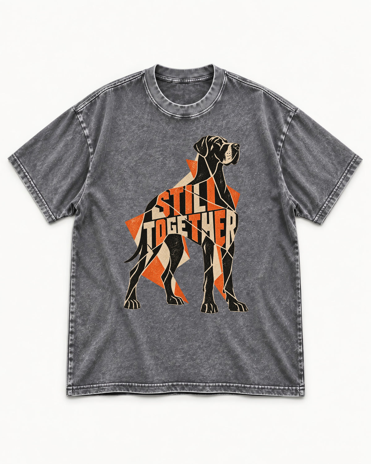 Great Dane Still Together Geometric Mosaic Graphic Washed Tee in Gray, flat lay product photo