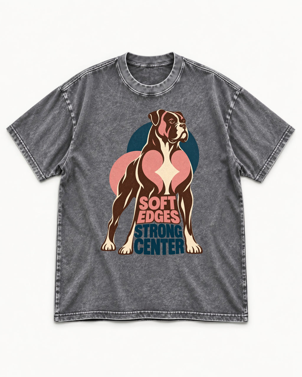 Boxer Soft Edges Strong Center Washed Tee in Gray, flat lay product photo