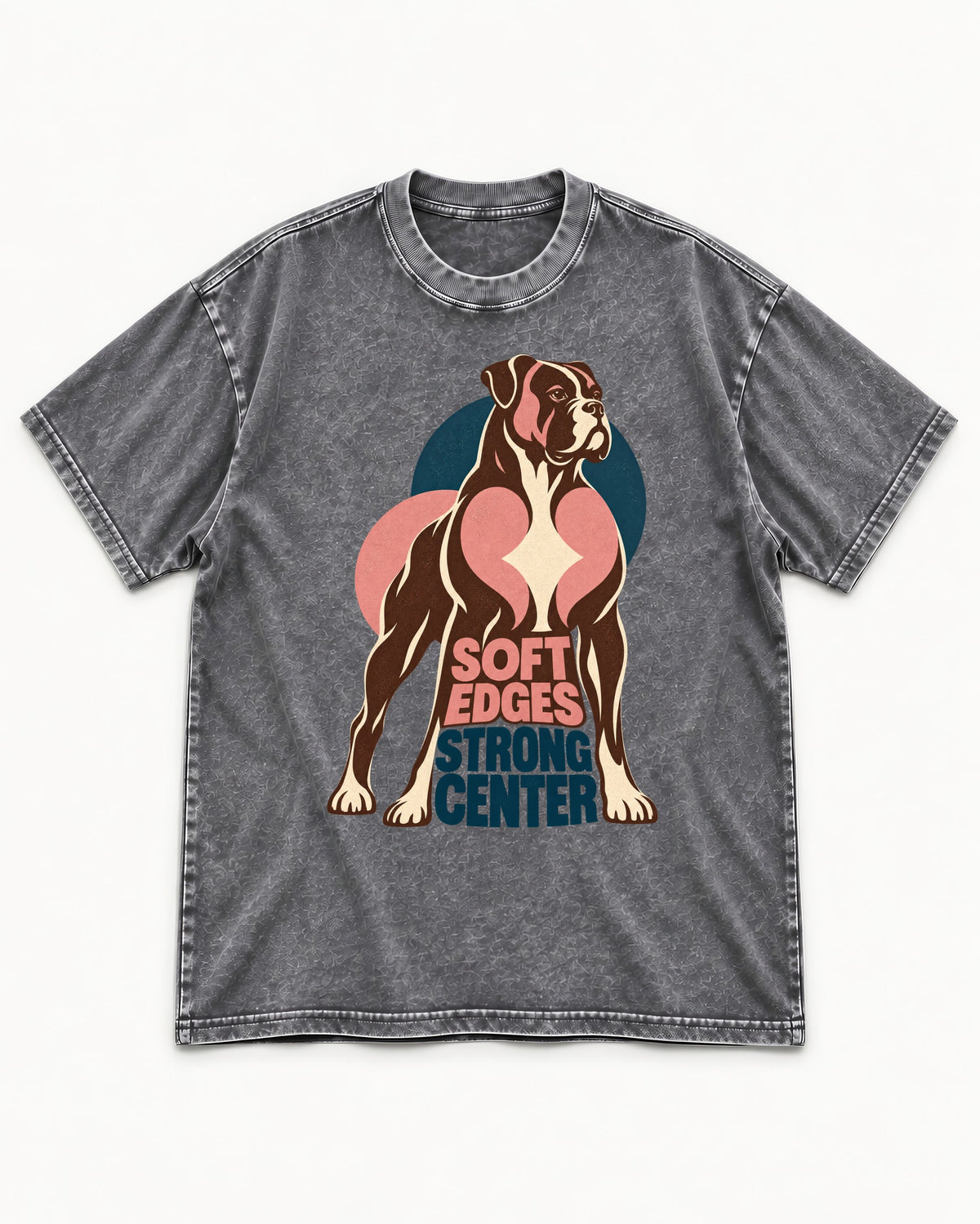 Boxer Soft Edges Strong Center Washed Tee in Gray, flat lay product photo