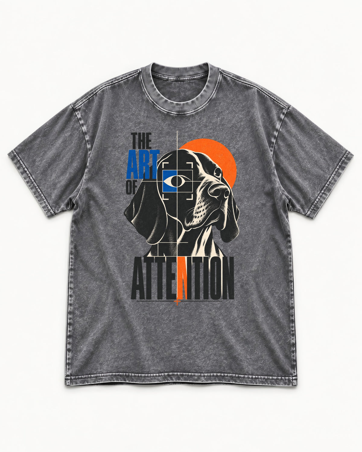 German Shorthaired Pointer Attention Washed Tee in Gray, flat lay product photo