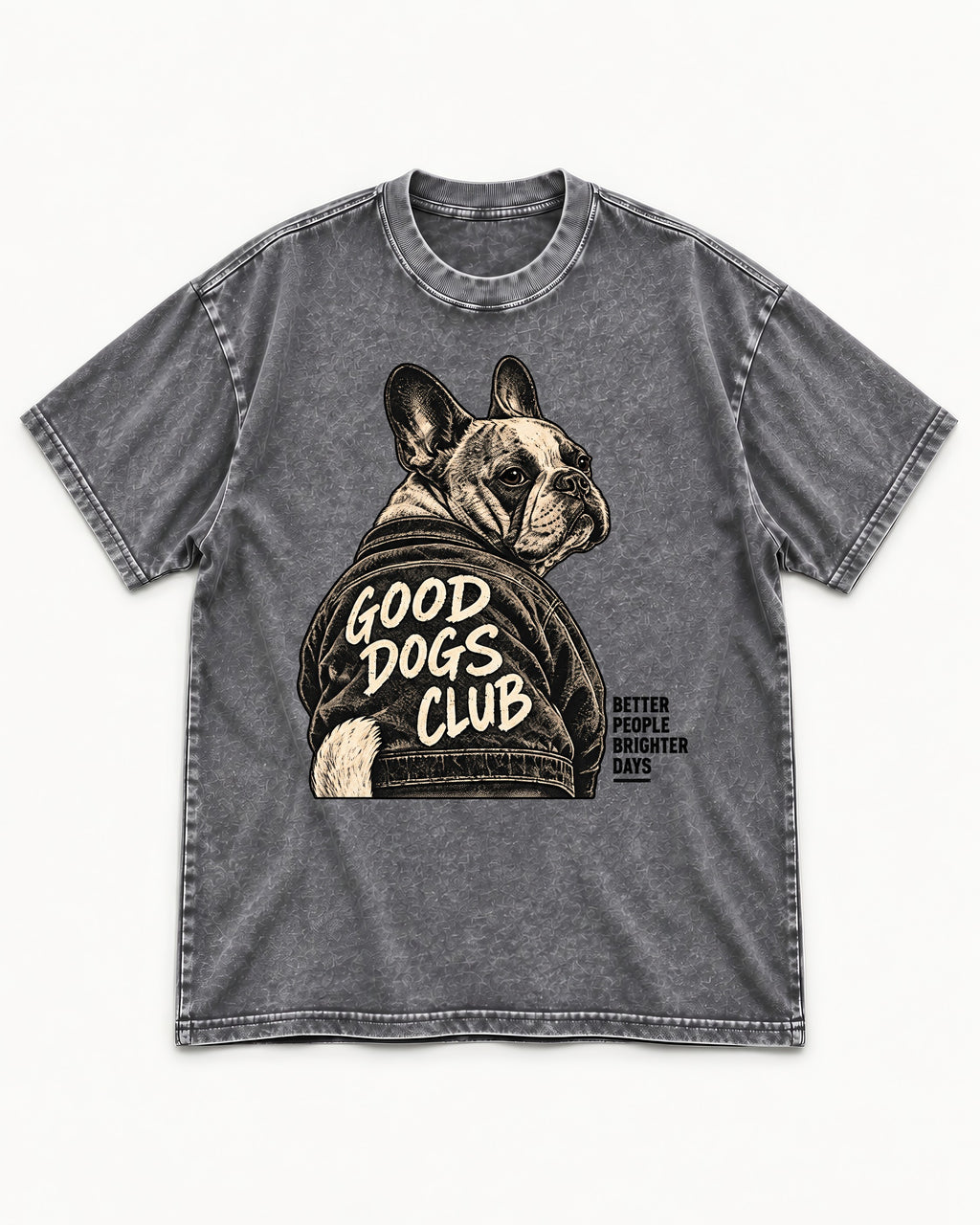 Good Frenchie Club Washed Tee in Gray, flat lay product photo