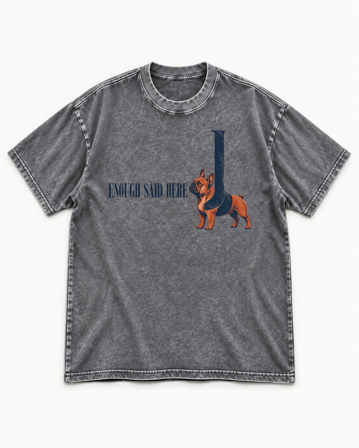 Frenchie Enough Said Washed Tee in Gray, flat lay product photo