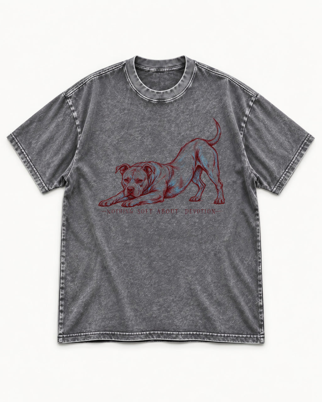 Nothing Soft About Pitbull Devotion Washed Tee in Gray, flat lay product photo