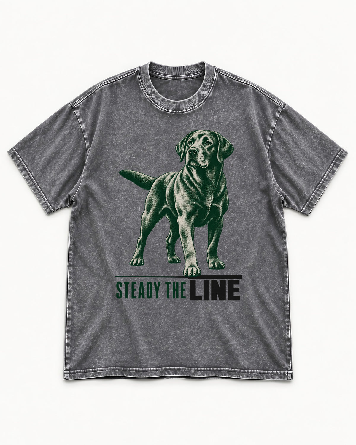 Steady the Line Labrador Retriever Washed Tee in Gray, flat lay product photo