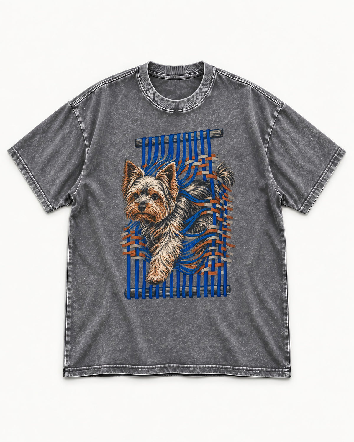 Yorkshire Terrier Unbound Washed Tee in Gray, flat lay product photo