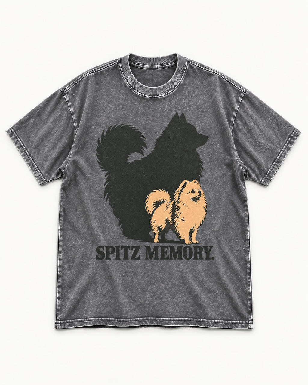 Pomeranian Spitz Memory Washed Tee in Gray, flat lay product photo